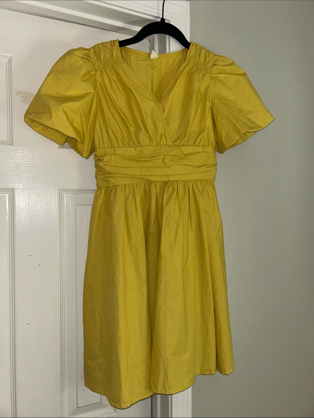 SHEIN Yellow V-Neck Puff Sleeve Casual Dress